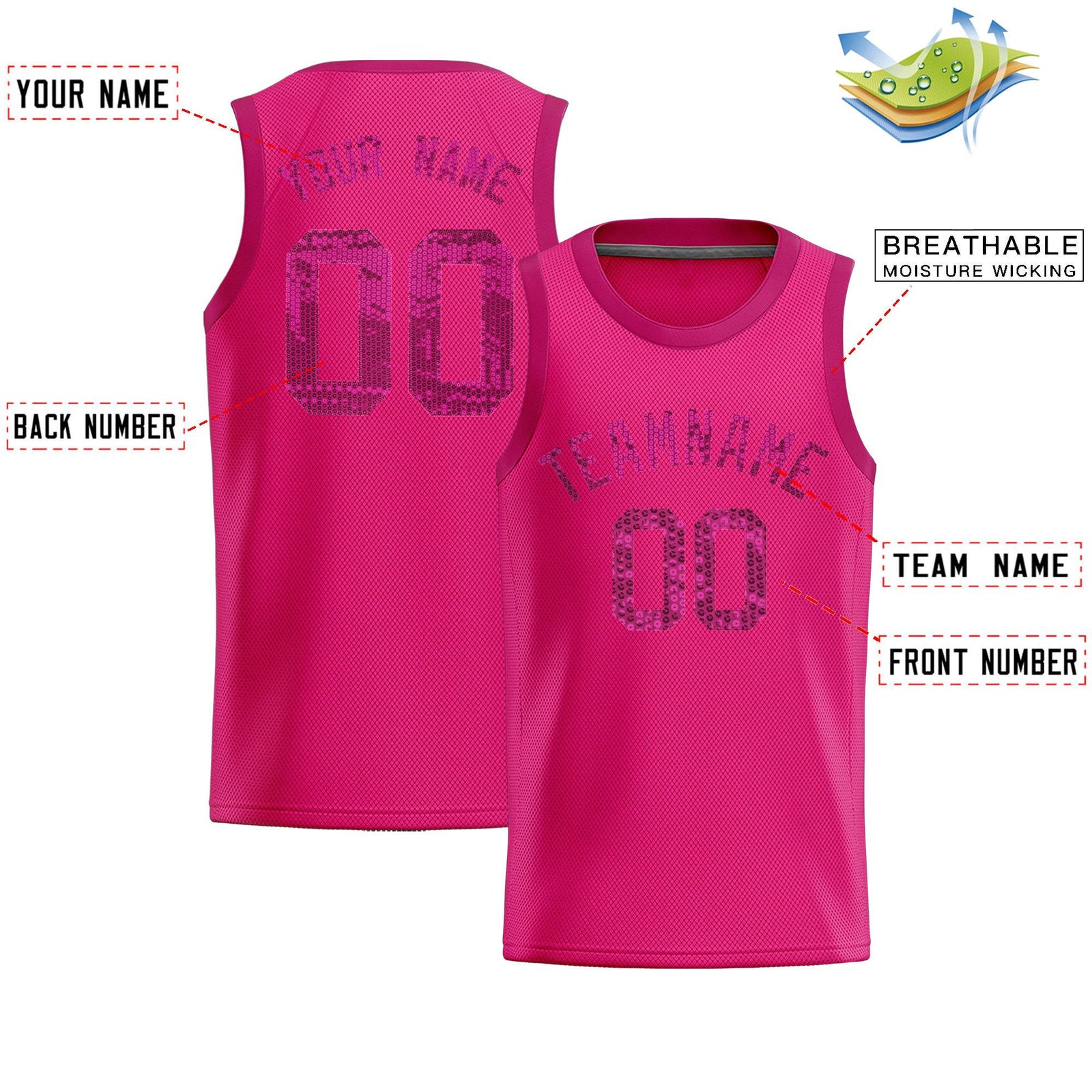 Custom Pink Sequined Tops Athletic Basketball Jersey