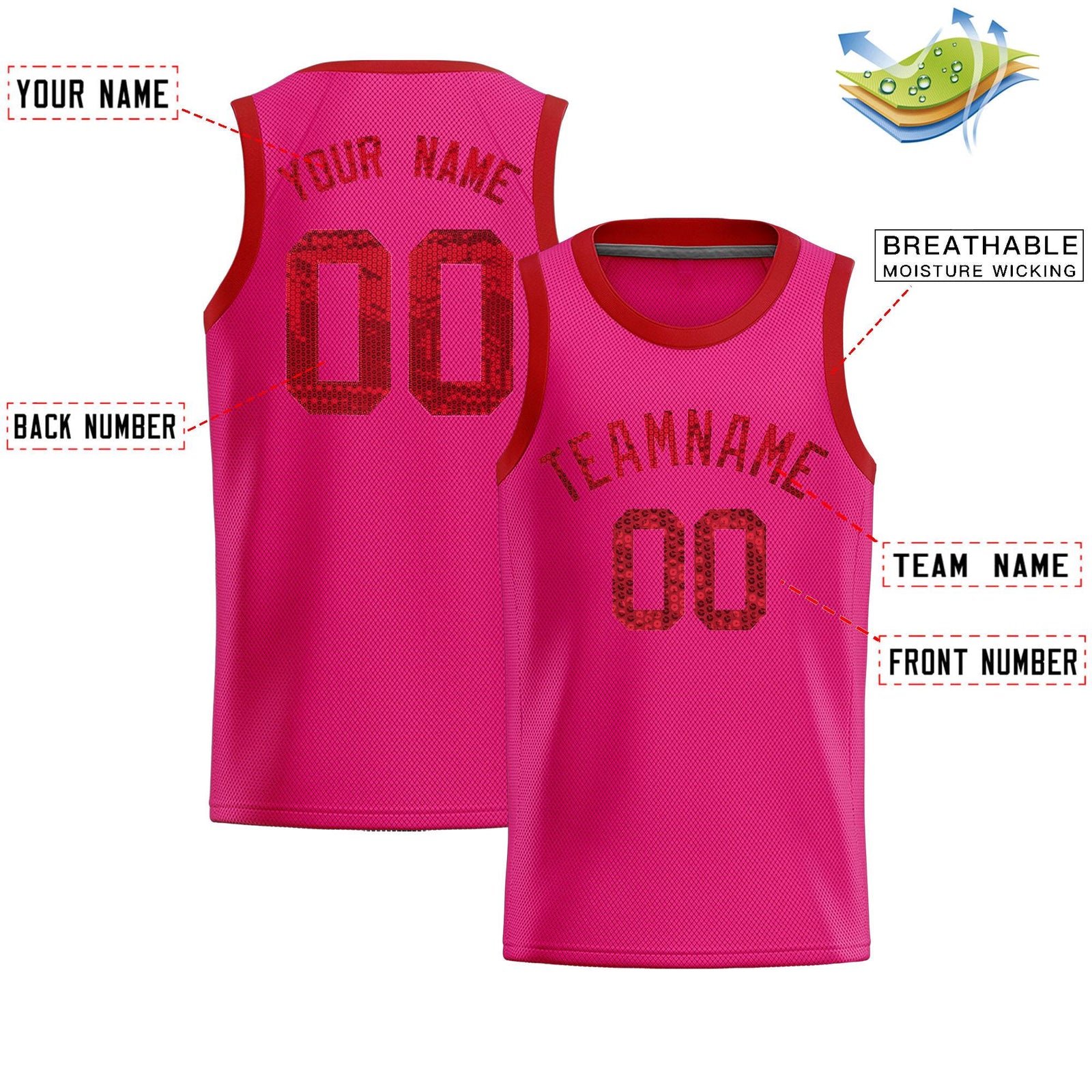 Custom Pink Sequined Tops Athletic Basketball Jersey
