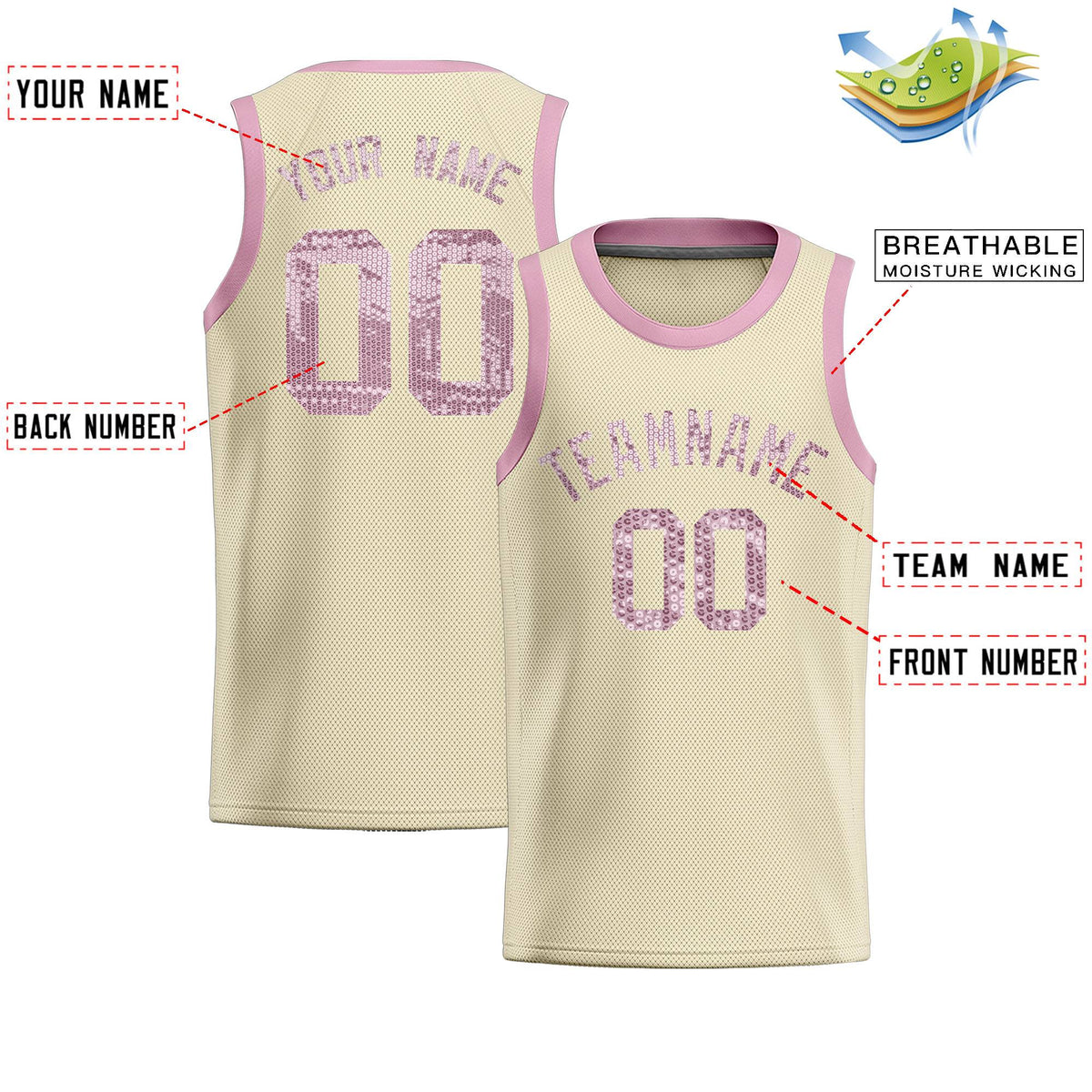 Custom Cream Sequined Tops Athletic Basketball Jersey
