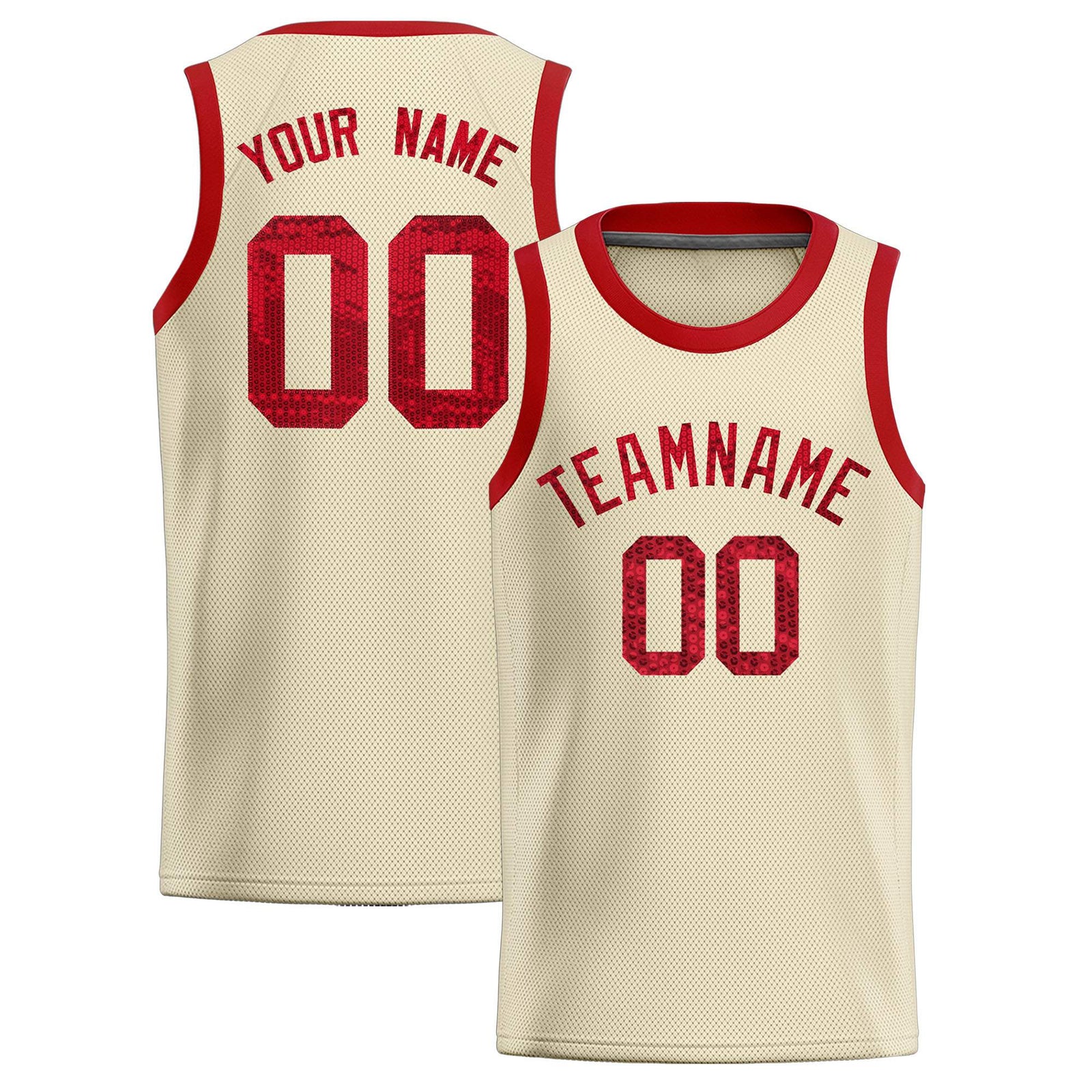 Custom Cream Sequined Tops Athletic Basketball Jersey