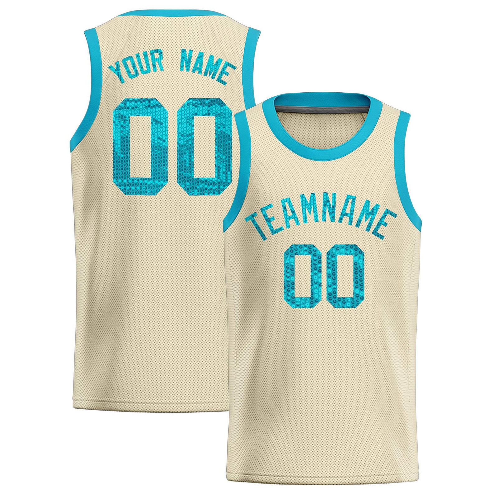 Custom Cream Sequined Tops Athletic Basketball Jersey