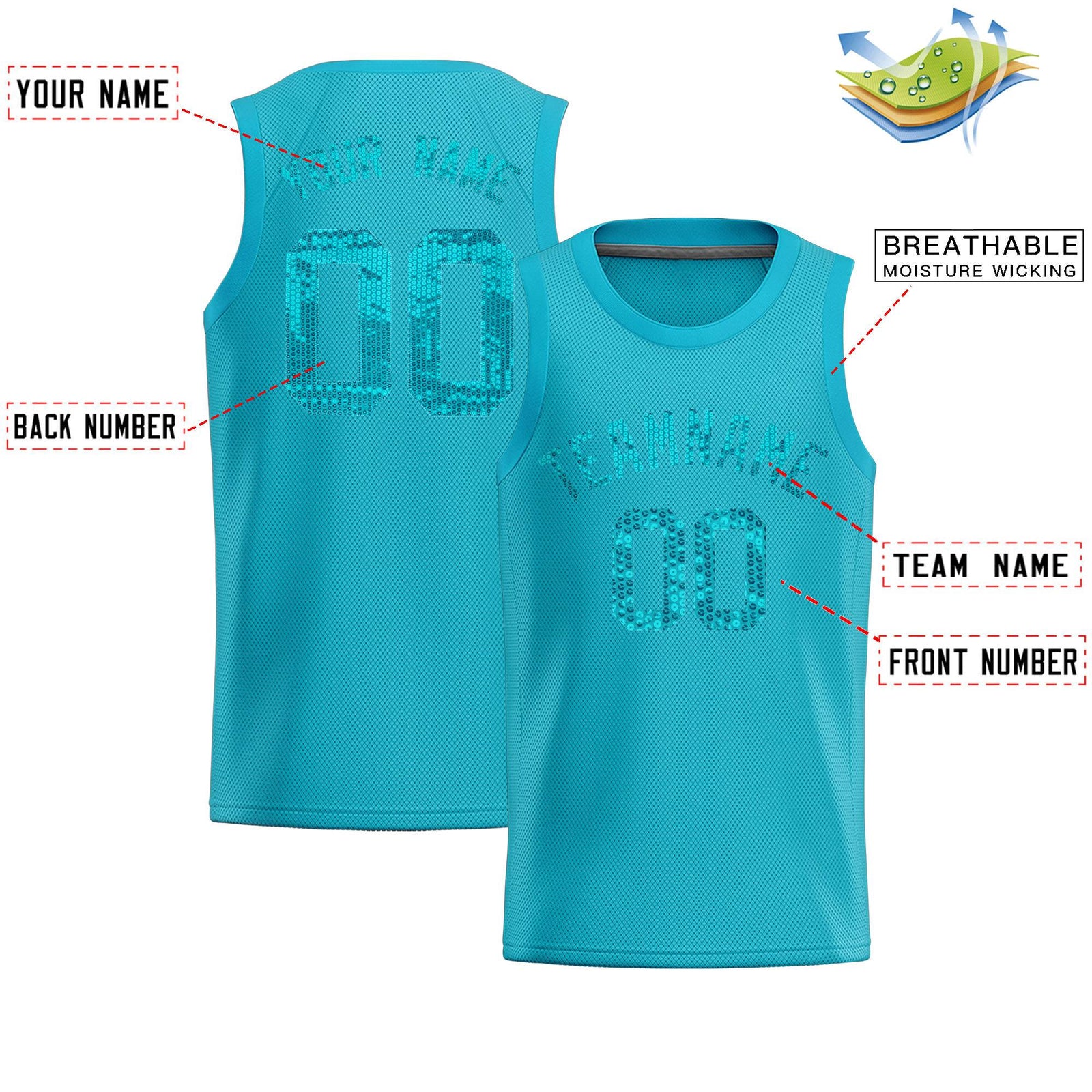 Custom Sky Blue Sequined Tops Athletic Basketball Jersey