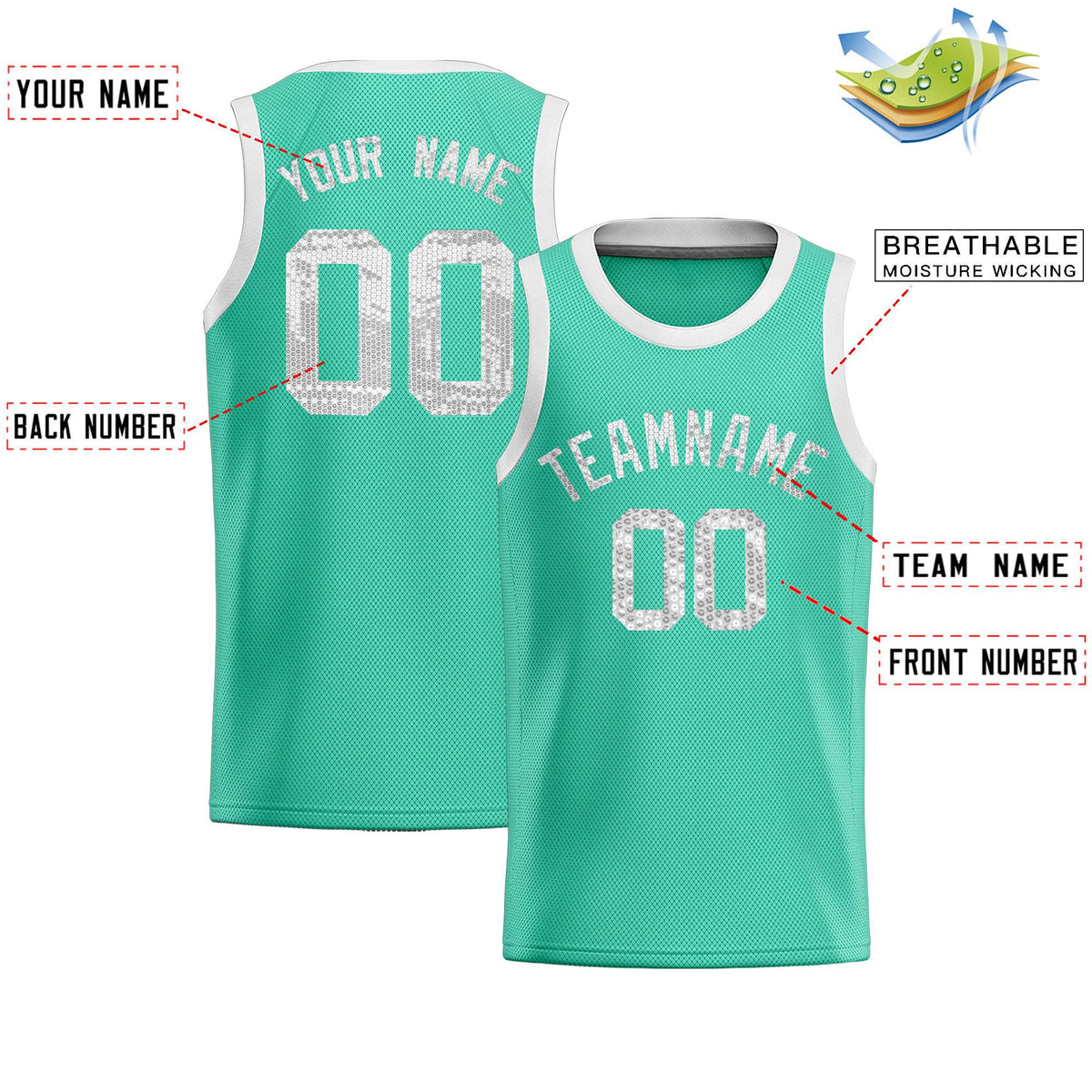 Custom Bright Green Sequined Tops Athletic Basketball Jersey