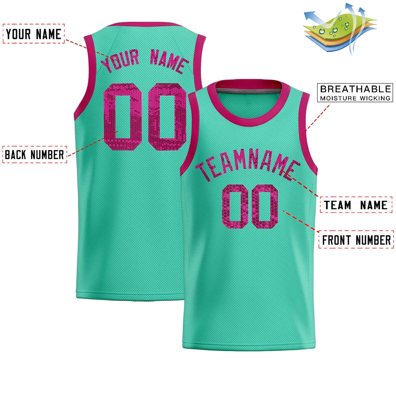 Custom Bright Green Sequined Tops Athletic Basketball Jersey