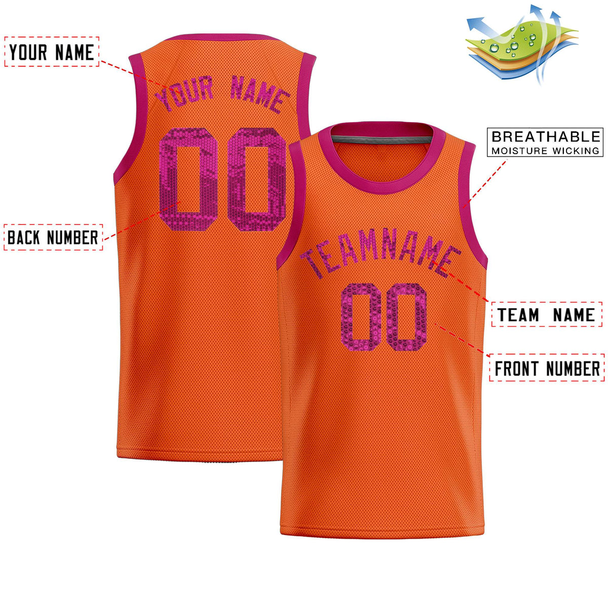 Custom Orange Sequined Tops Athletic Basketball Jersey