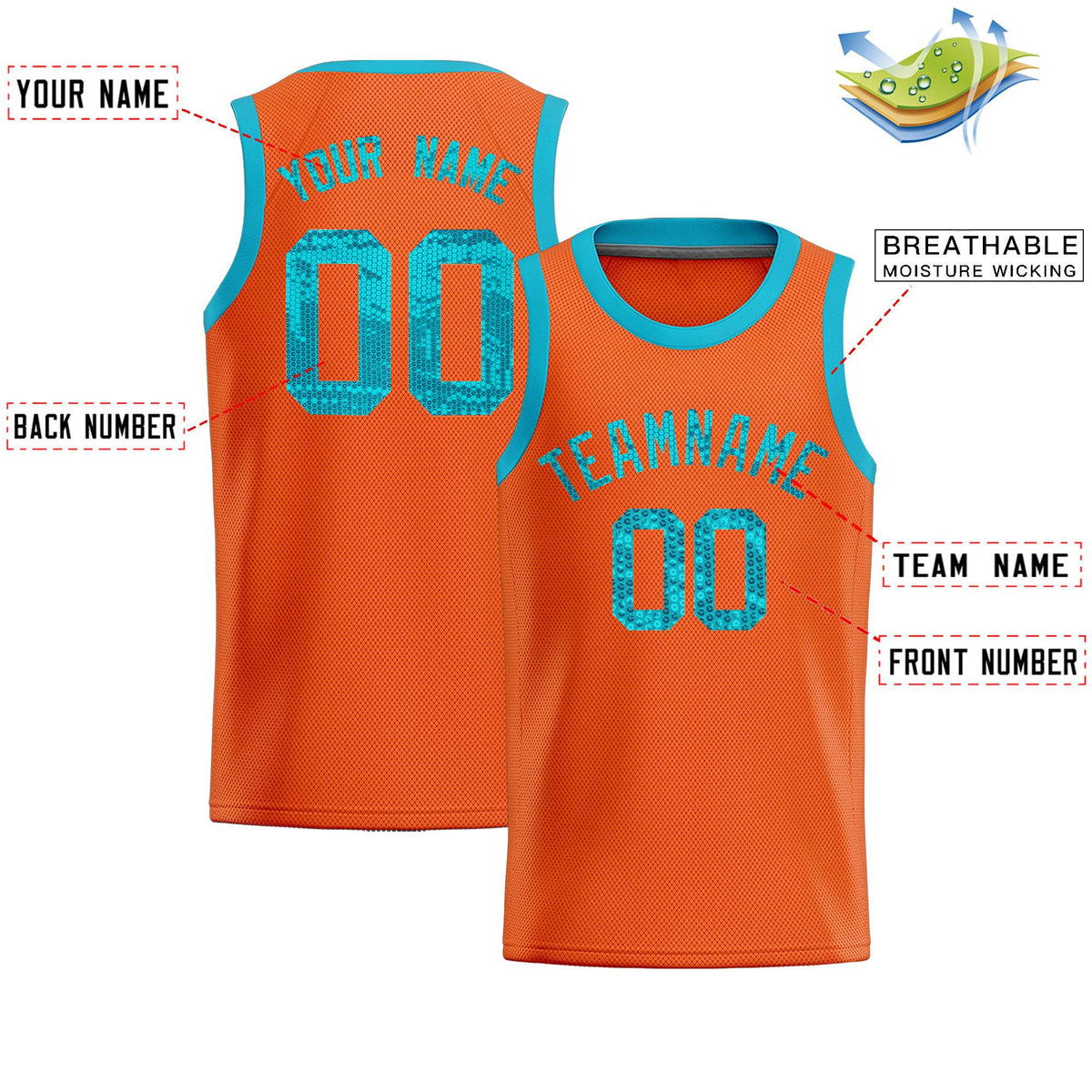 Custom Orange Sequined Tops Athletic Basketball Jersey