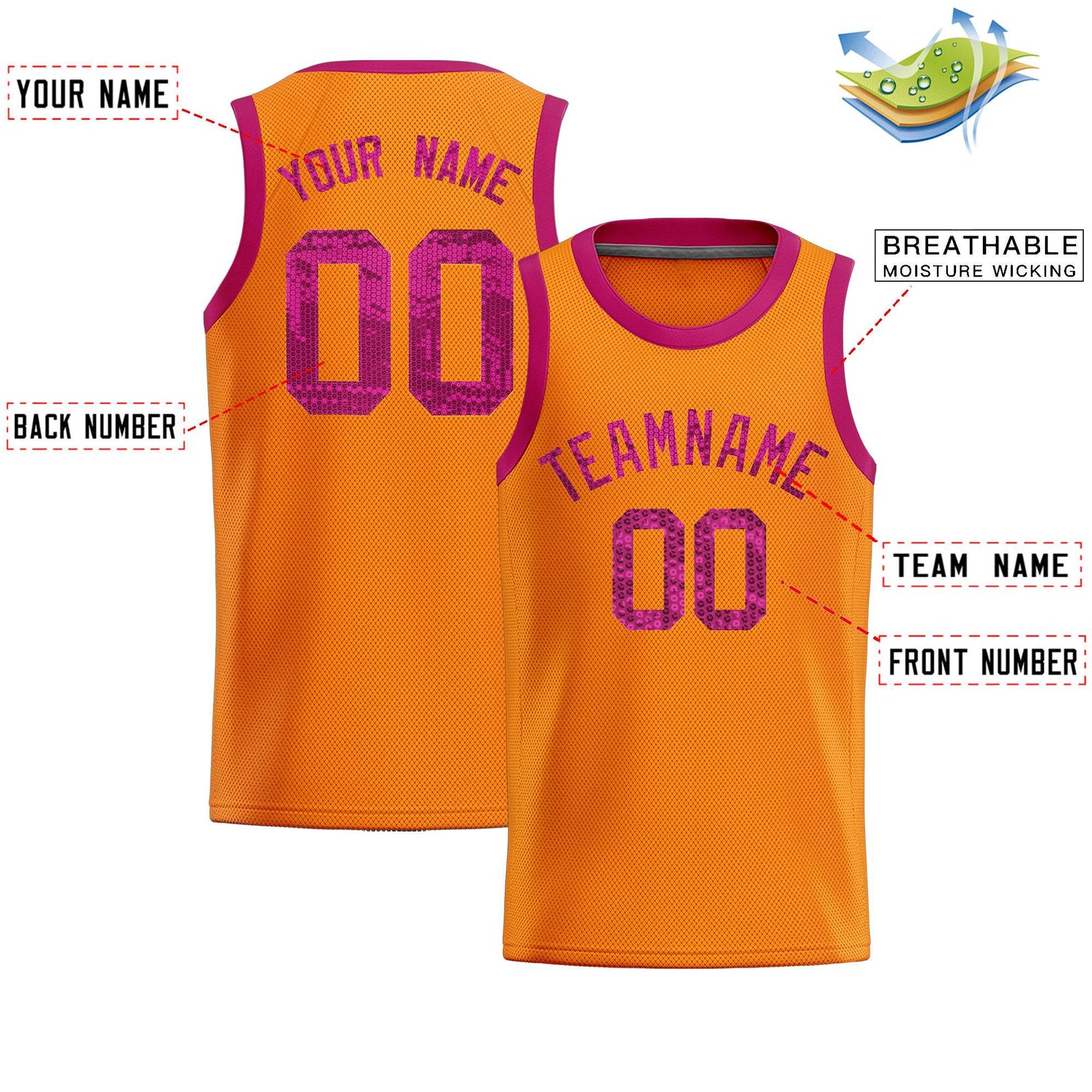 Custom Orange Sequined Tops Athletic Basketball Jersey