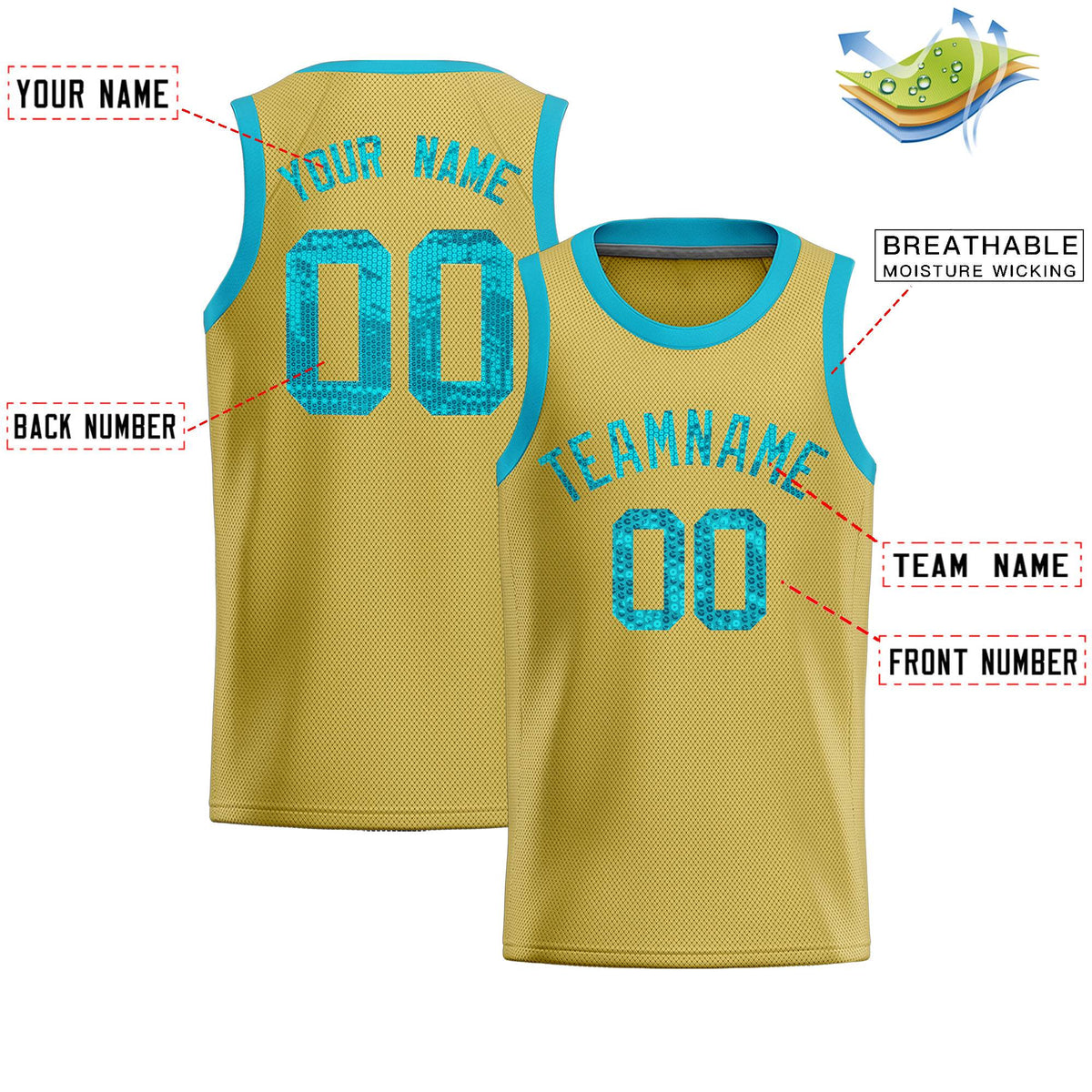 Custom Old Gold Sequined Tops Athletic Basketball Jersey