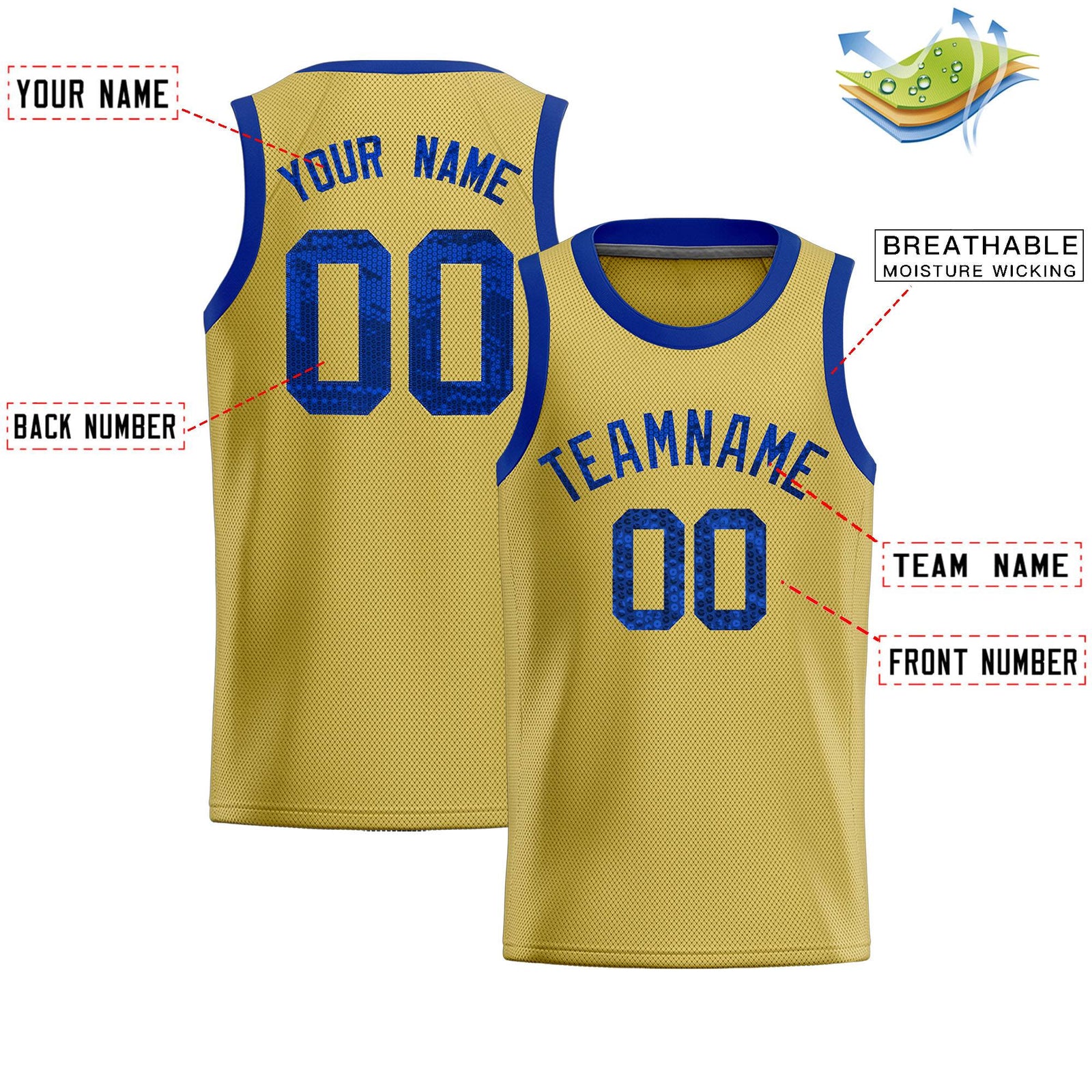 Custom Old Gold Sequined Tops Athletic Basketball Jersey