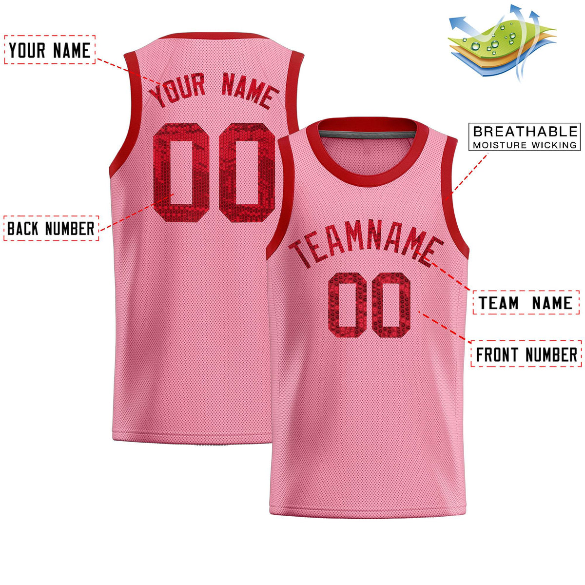 Custom Light Pink Sequined Tops Athletic Basketball Jersey