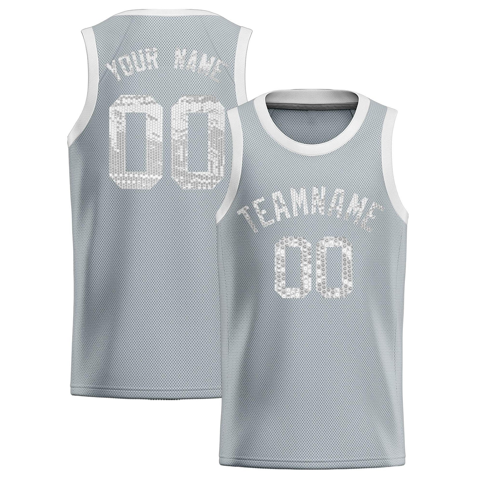 Custom Silver Sequined Tops Athletic Basketball Jersey