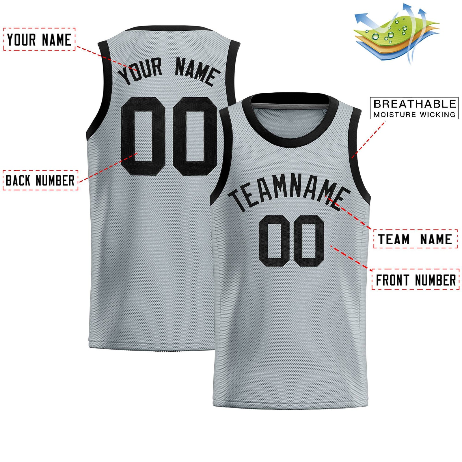 Custom Silver Sequined Tops Athletic Basketball Jersey