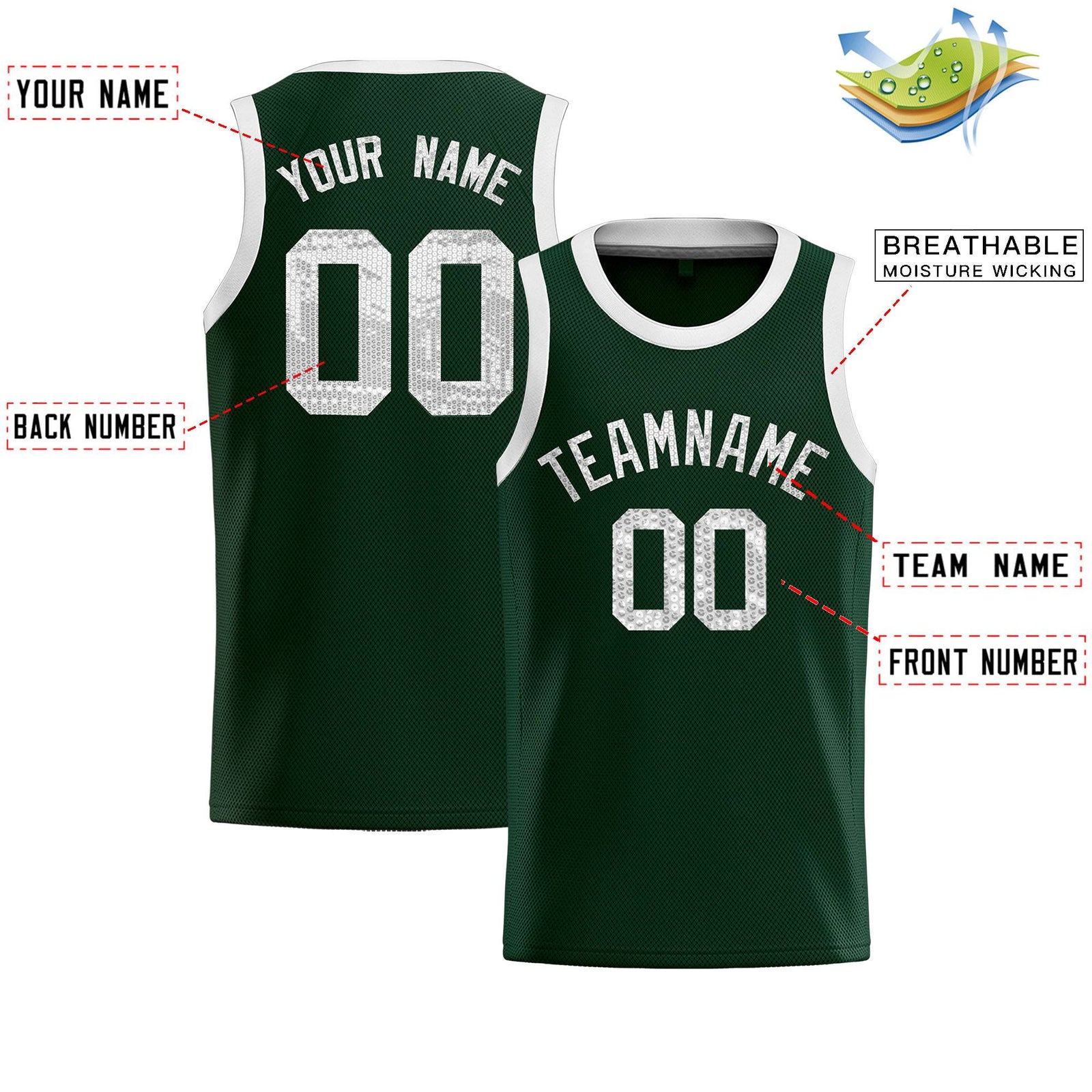 Custom Hunter Green Sequined Tops Athletic Basketball Jersey