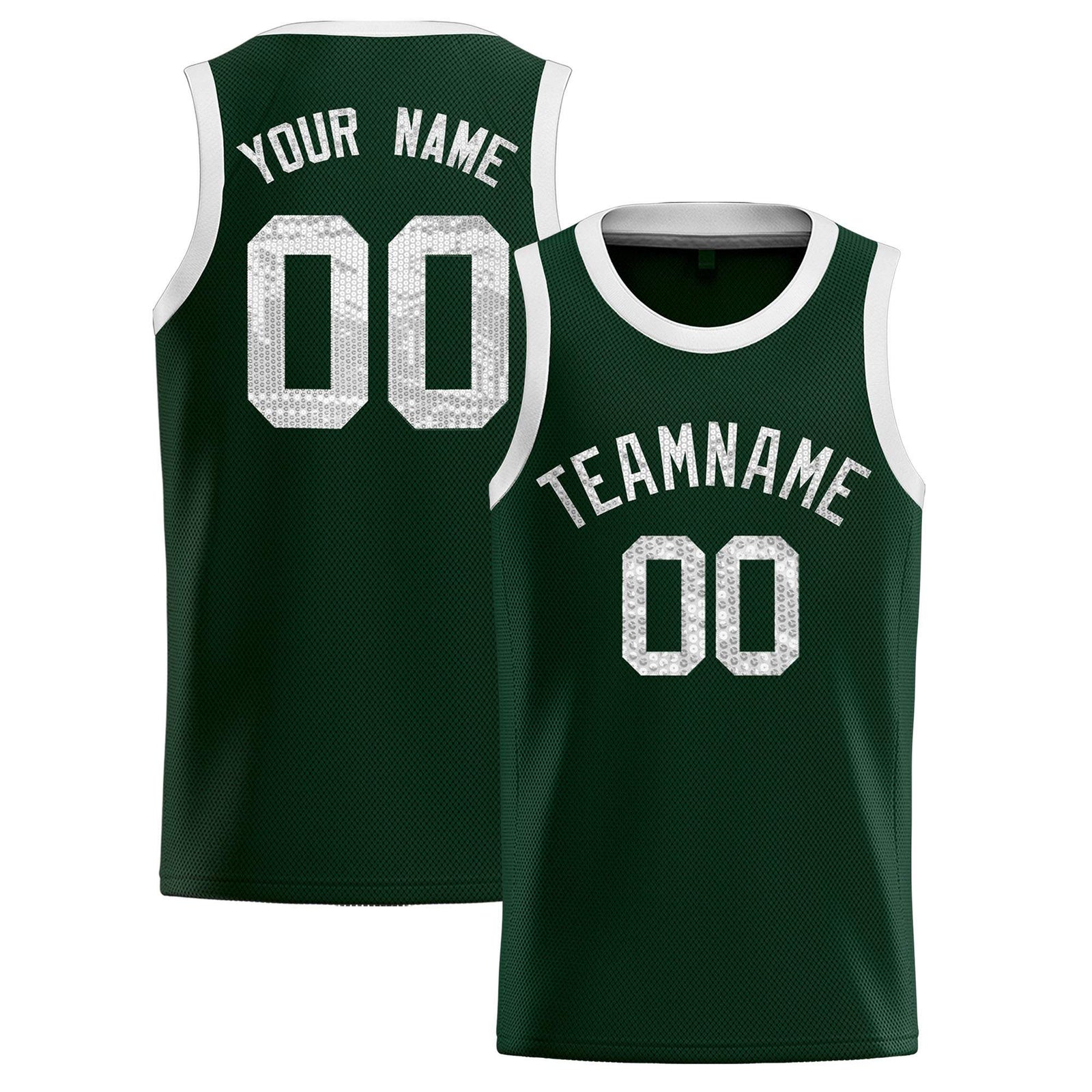 Custom Hunter Green Sequined Tops Athletic Basketball Jersey