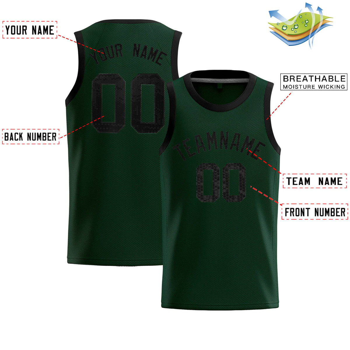 Custom Hunter Green Sequined Tops Athletic Basketball Jersey