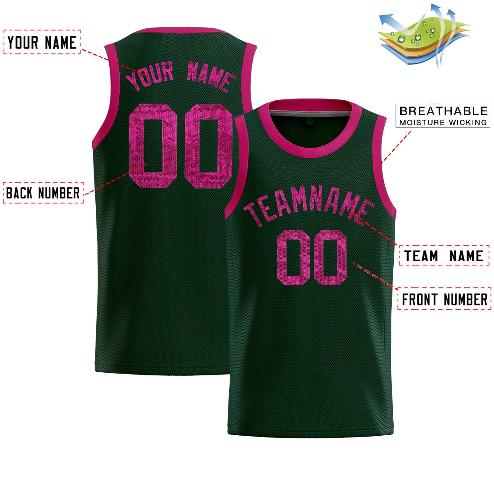 Custom Hunter Green Sequined Tops Athletic Basketball Jersey