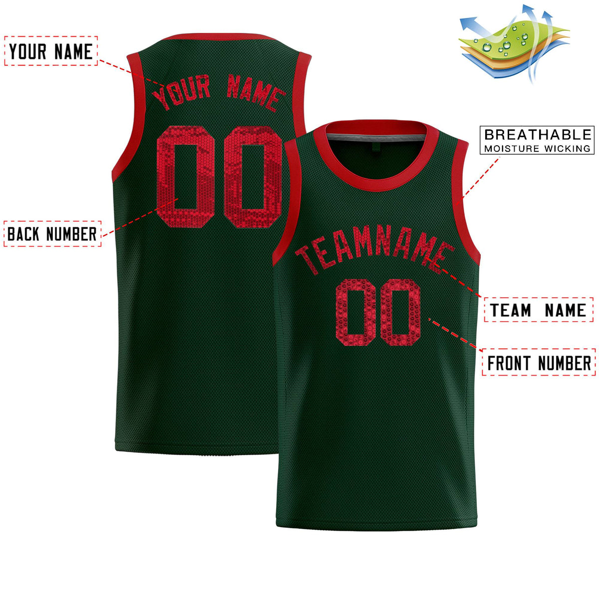 Custom Hunter Green Sequined Tops Athletic Basketball Jersey