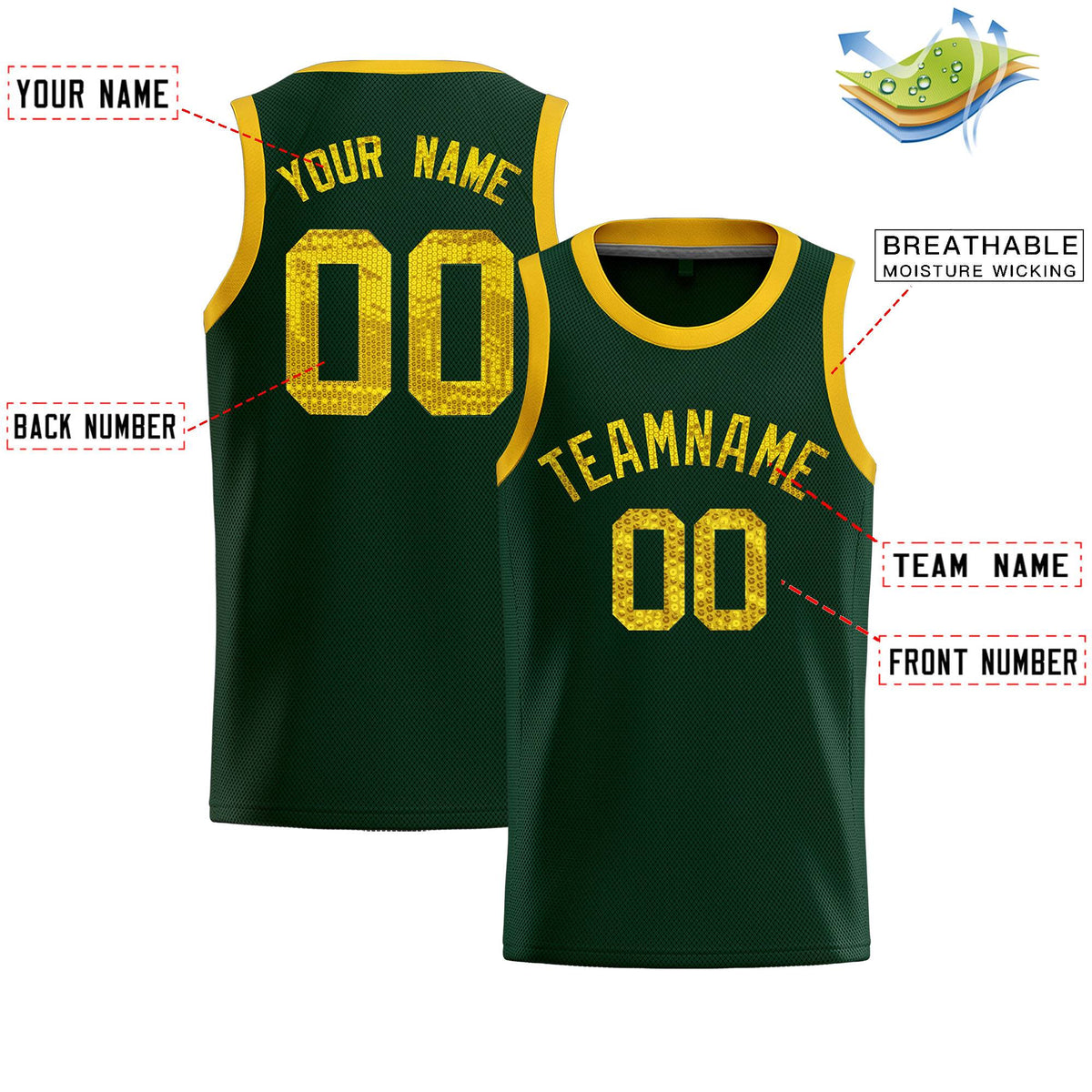 Custom Hunter Green Sequined Tops Athletic Basketball Jersey