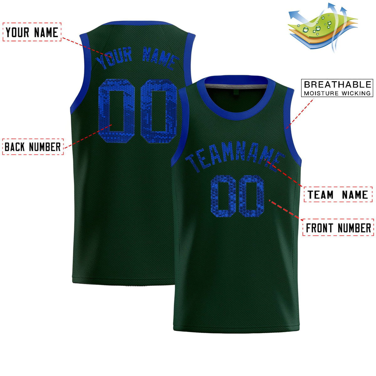 Custom Hunter Green Sequined Tops Athletic Basketball Jersey
