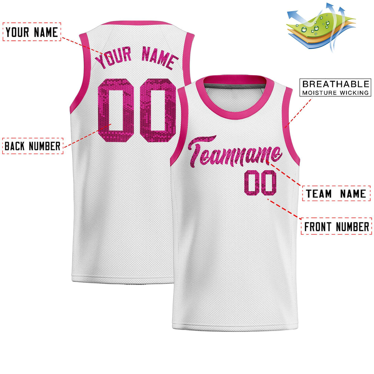 Custom White Sequined Tops Athletic Basketball Jersey