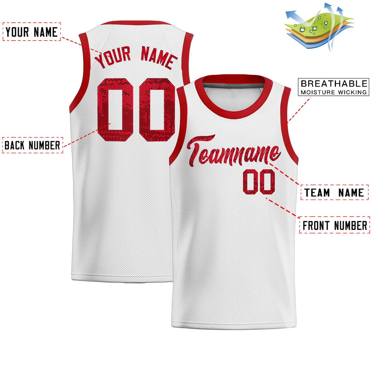 Custom White Sequined Tops Athletic Basketball Jersey