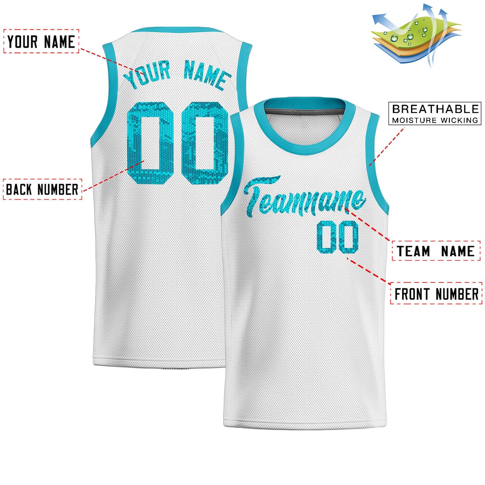 Custom White Sequined Tops Athletic Basketball Jersey