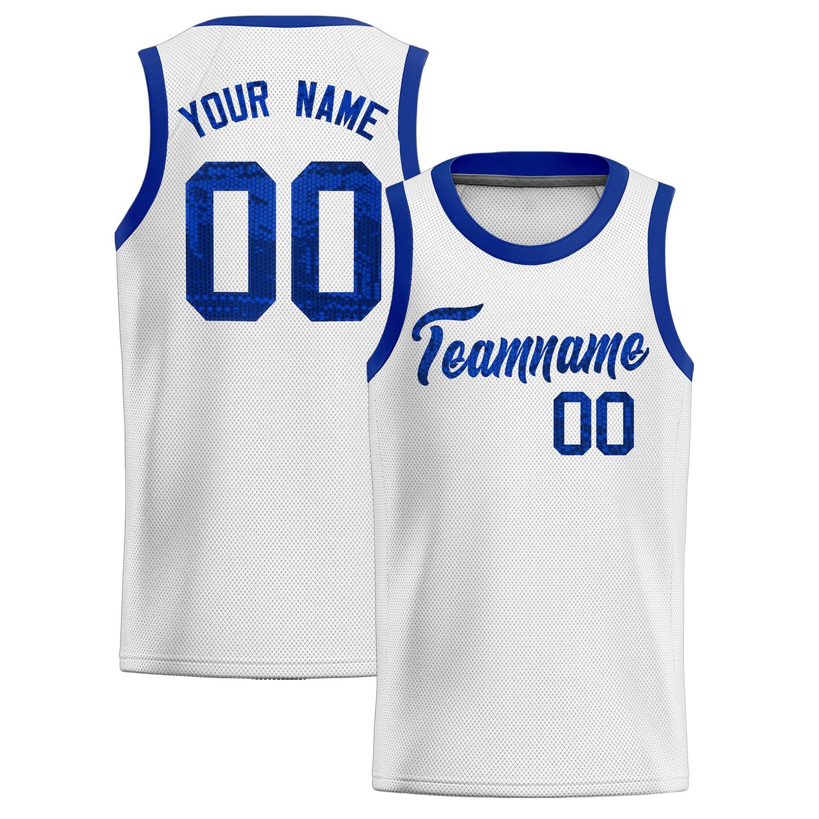 Custom White Sequined Tops Athletic Basketball Jersey