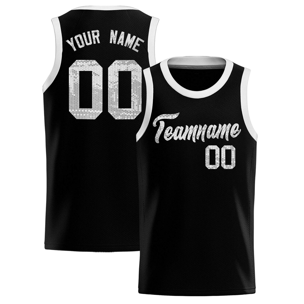 Custom Black Sequined Tops Athletic Basketball Jersey