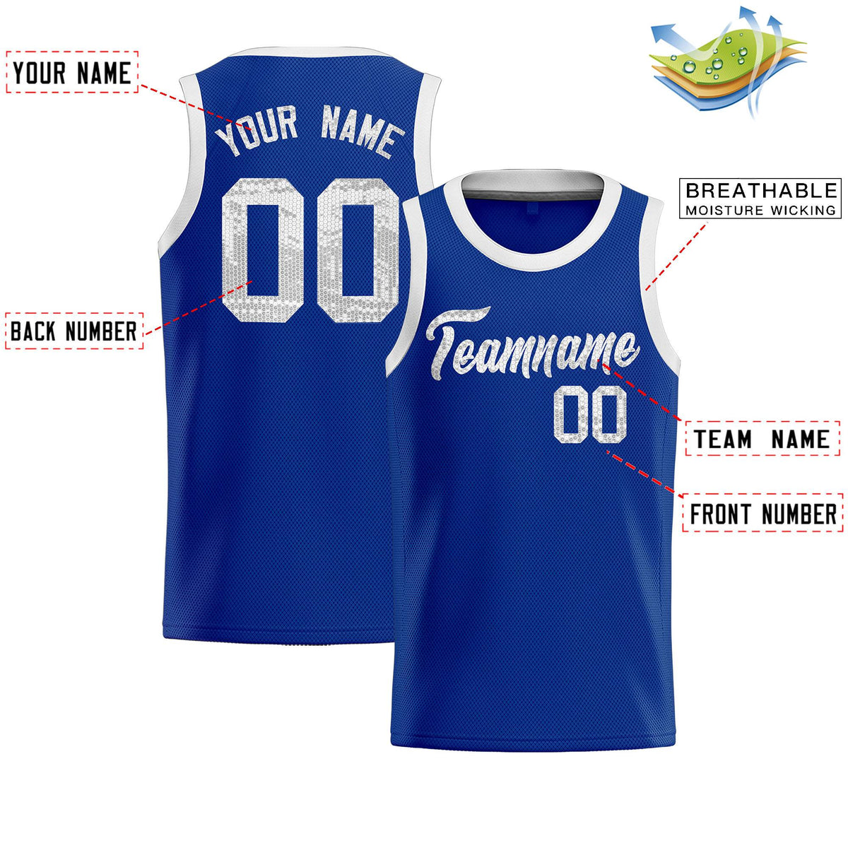 Custom Royal Sequined Tops Athletic Basketball Jersey