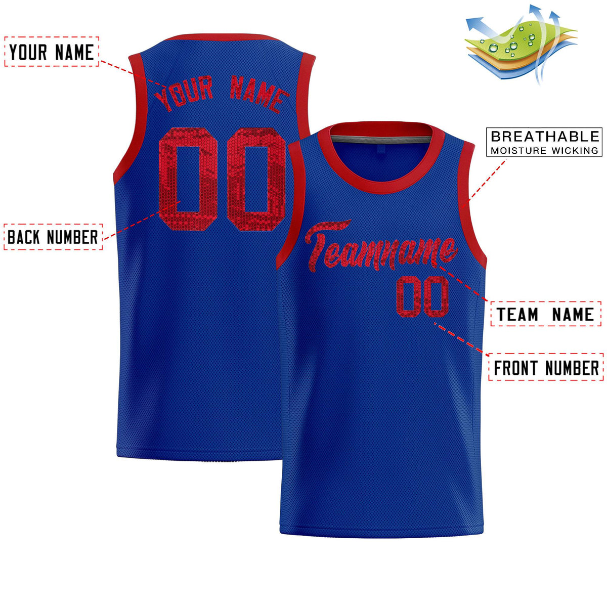 Custom Royal Sequined Tops Athletic Basketball Jersey