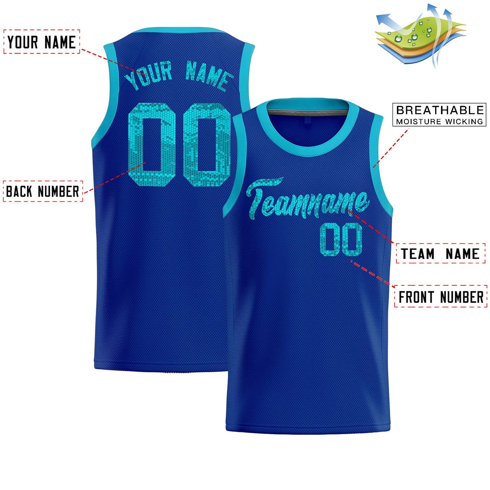 Custom Royal Sequined Tops Athletic Basketball Jersey