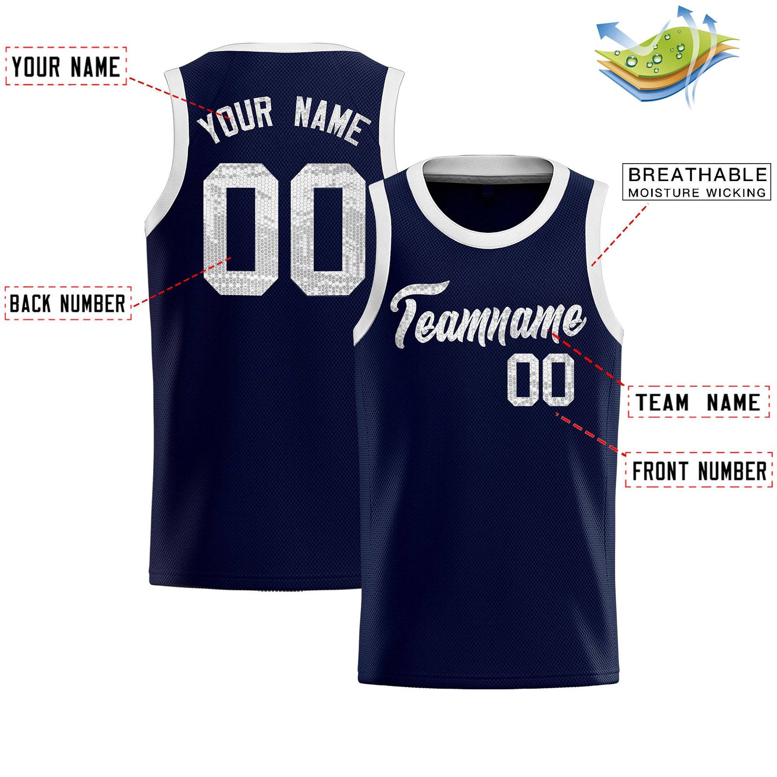 Custom Navy Sequined Tops Athletic Basketball Jersey