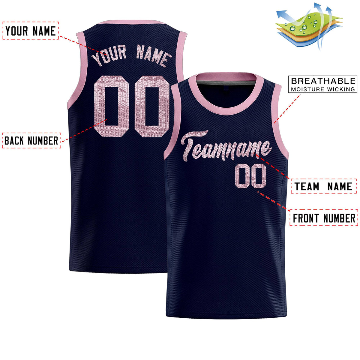 Custom Navy Sequined Tops Athletic Basketball Jersey