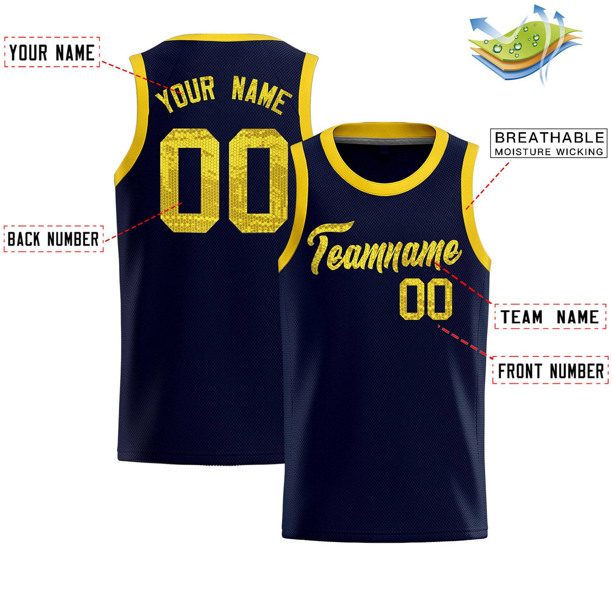 Custom Navy Sequined Tops Athletic Basketball Jersey