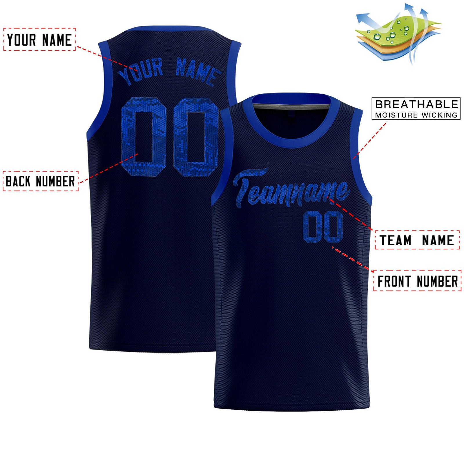 Custom Navy Sequined Tops Athletic Basketball Jersey