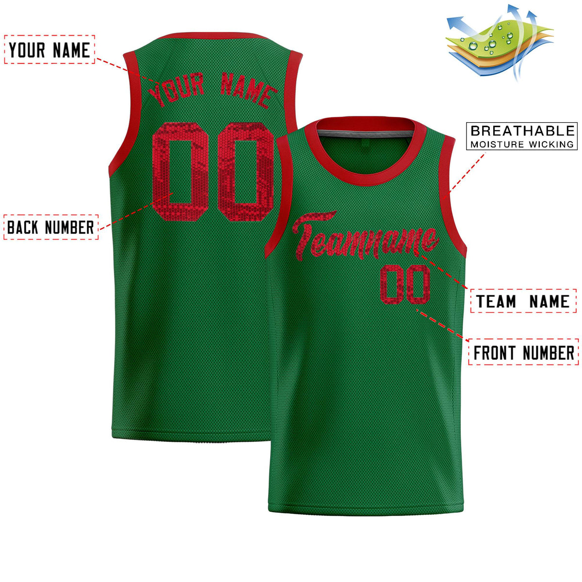 Custom Kelly Green Sequined Tops Athletic Basketball Jersey