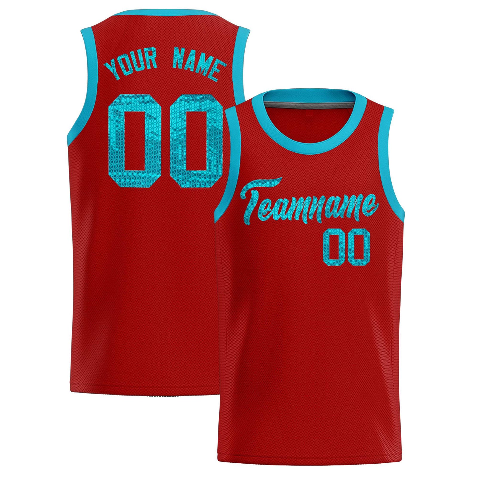 Custom Red Sequined Tops Athletic Basketball Jersey