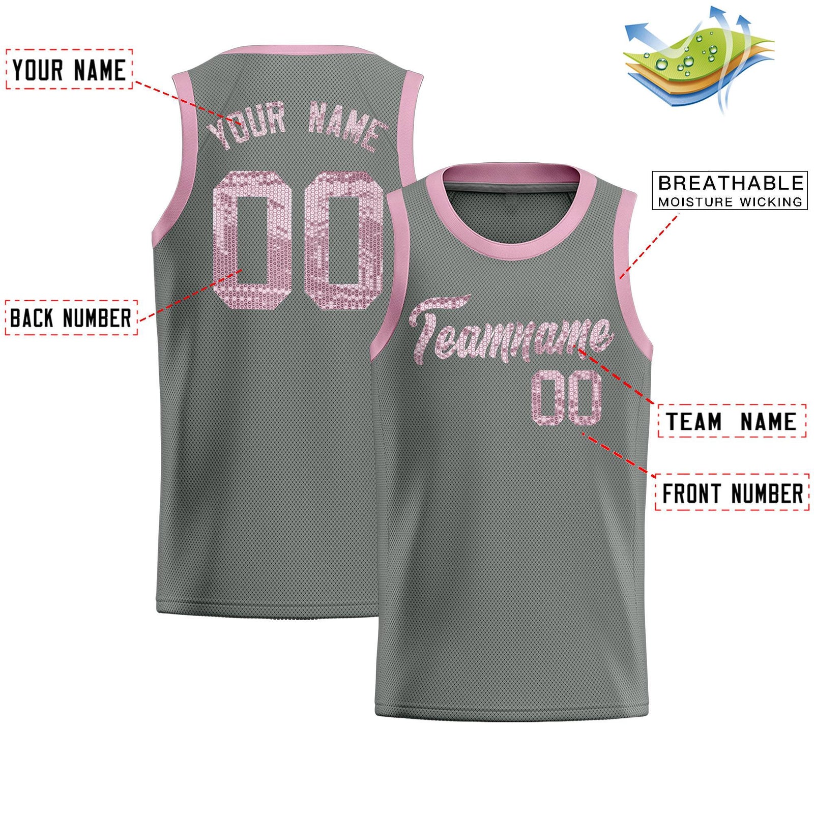 Custom Gray Sequined Tops Athletic Basketball Jersey