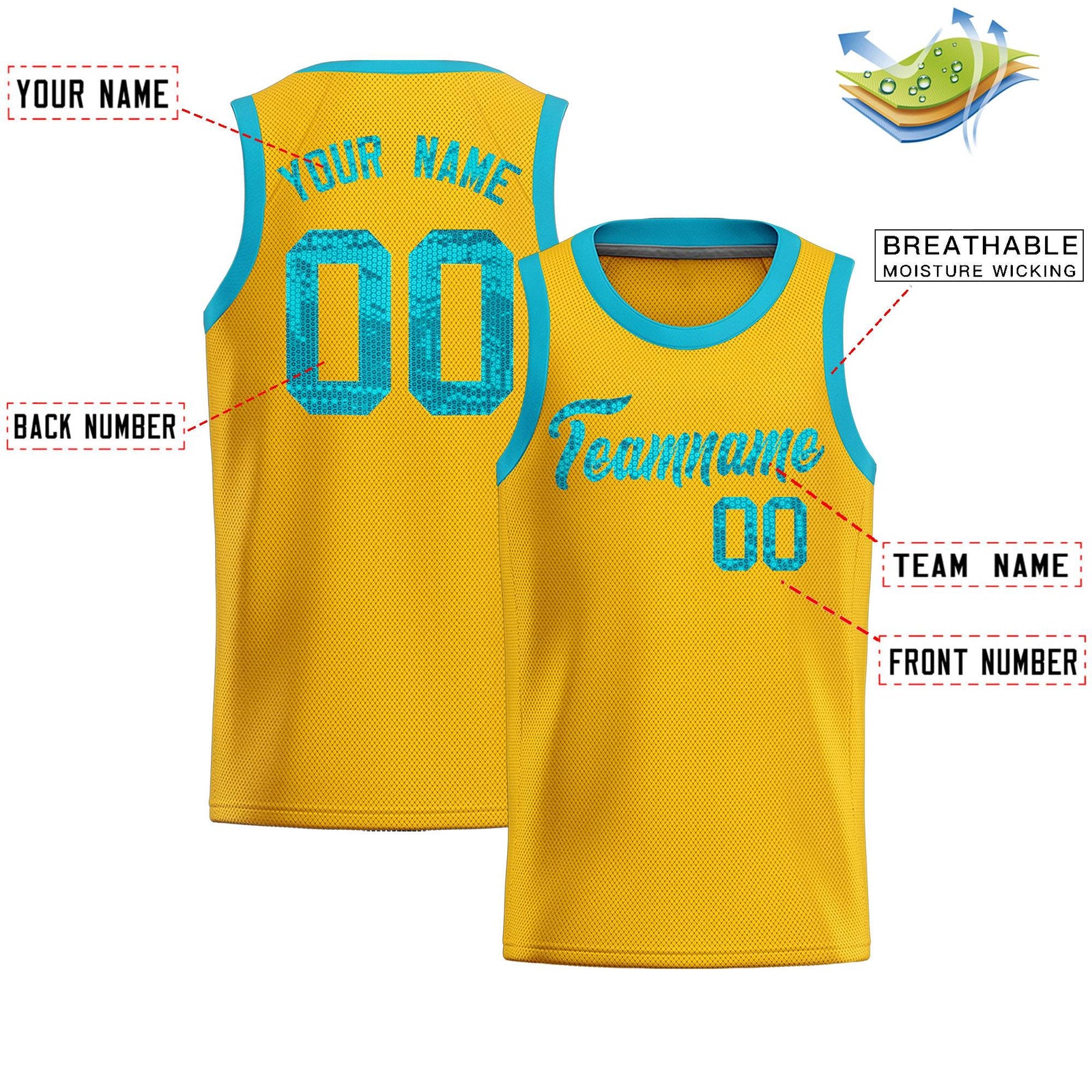 Custom Gold Sequined Tops Athletic Basketball Jersey