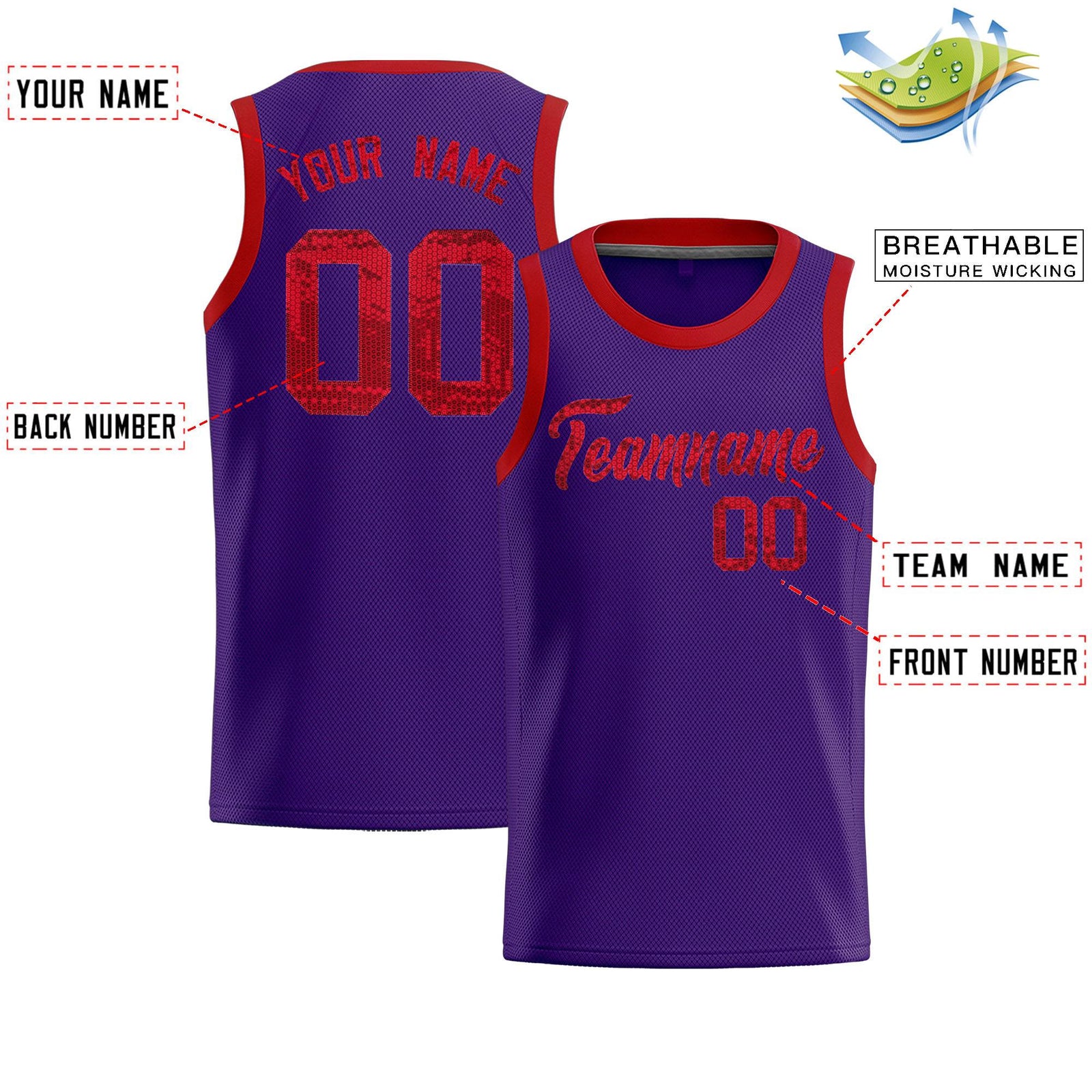 Custom Purple Sequined Tops Athletic Basketball Jersey