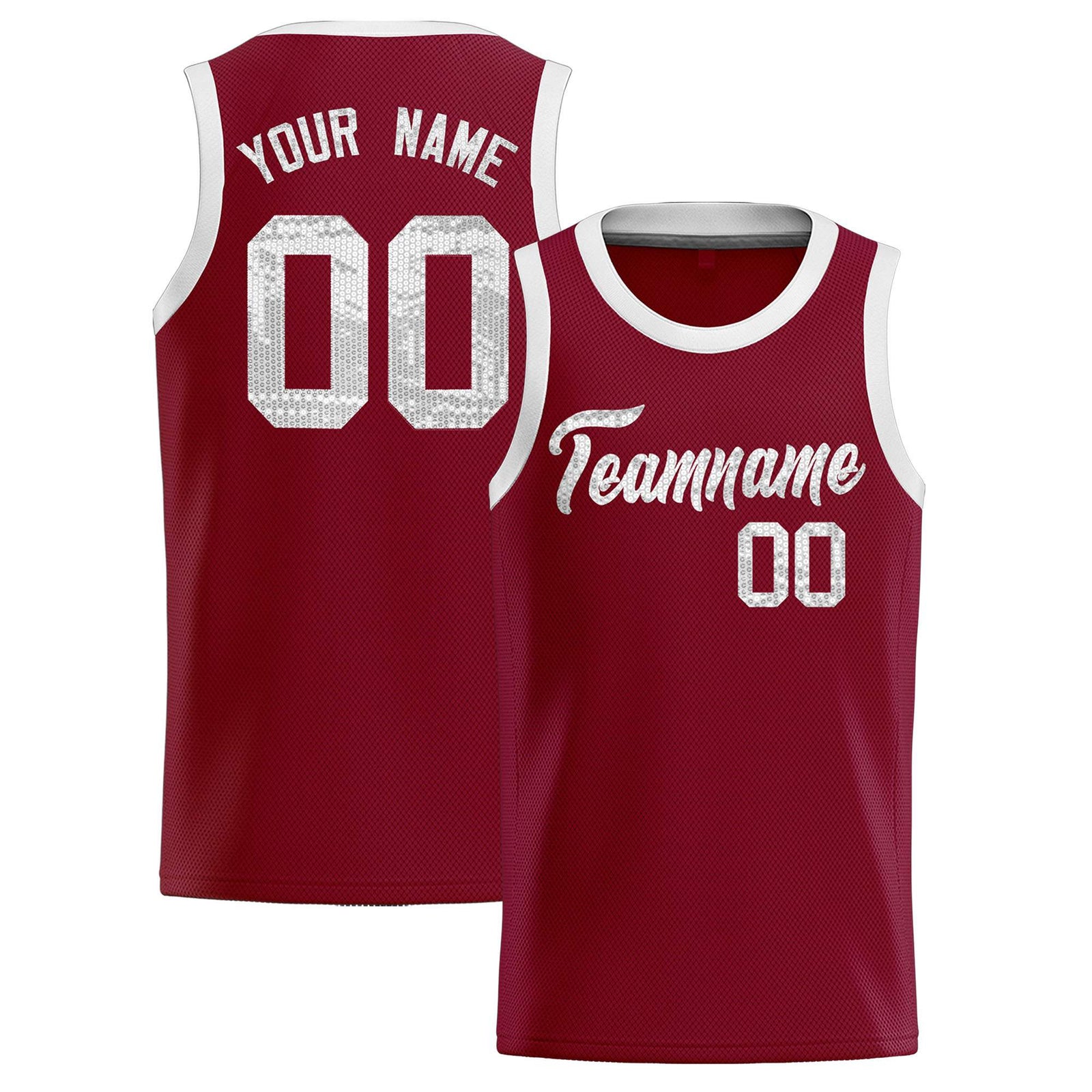 Custom Crimson Sequined Tops Athletic Basketball Jersey