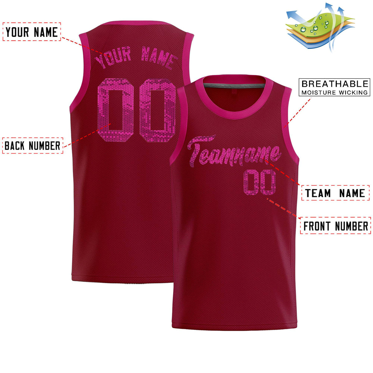 Custom Crimson Sequined Tops Athletic Basketball Jersey