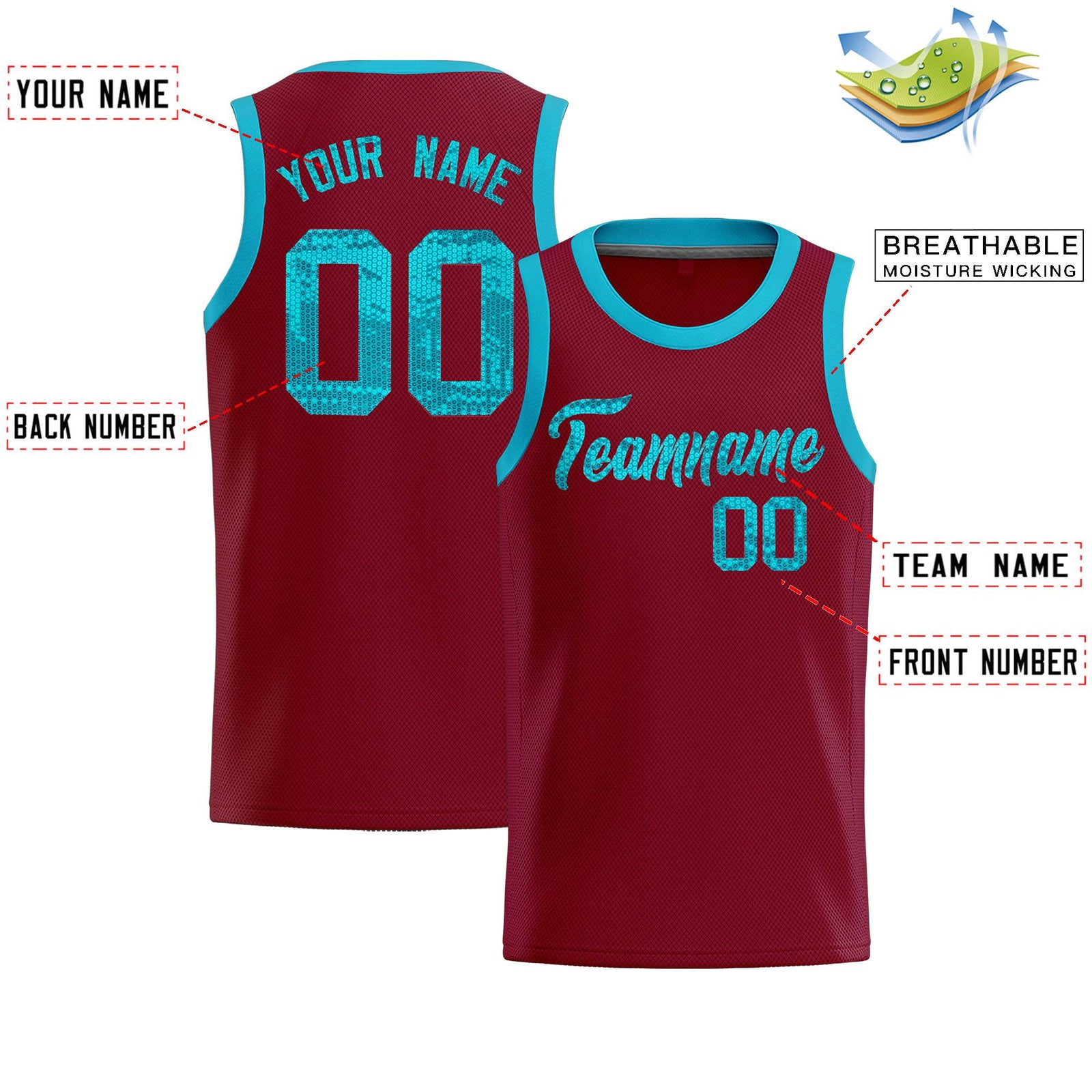 Custom Crimson Sequined Tops Athletic Basketball Jersey