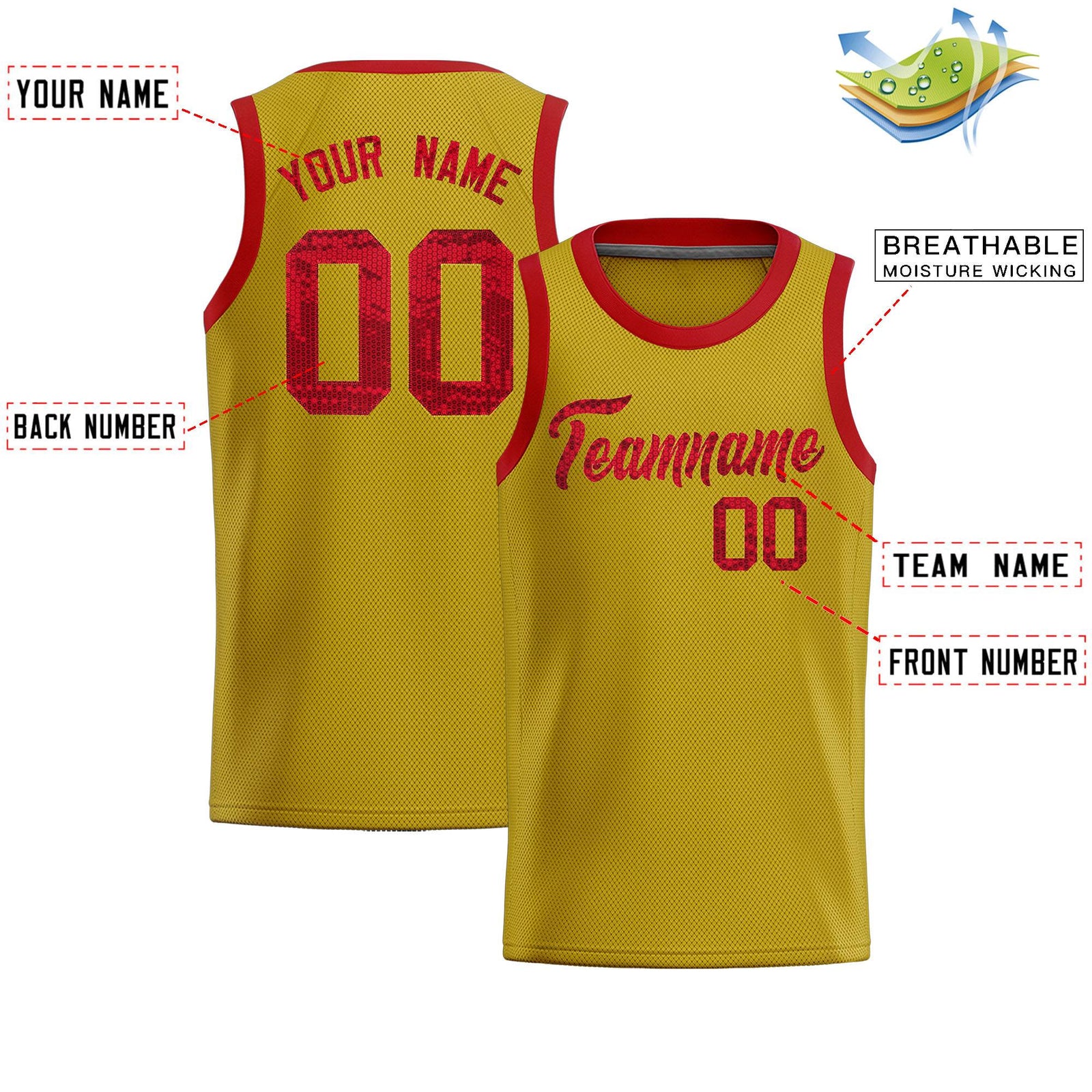 Custom Old Gold Sequined Tops Athletic Basketball Jersey