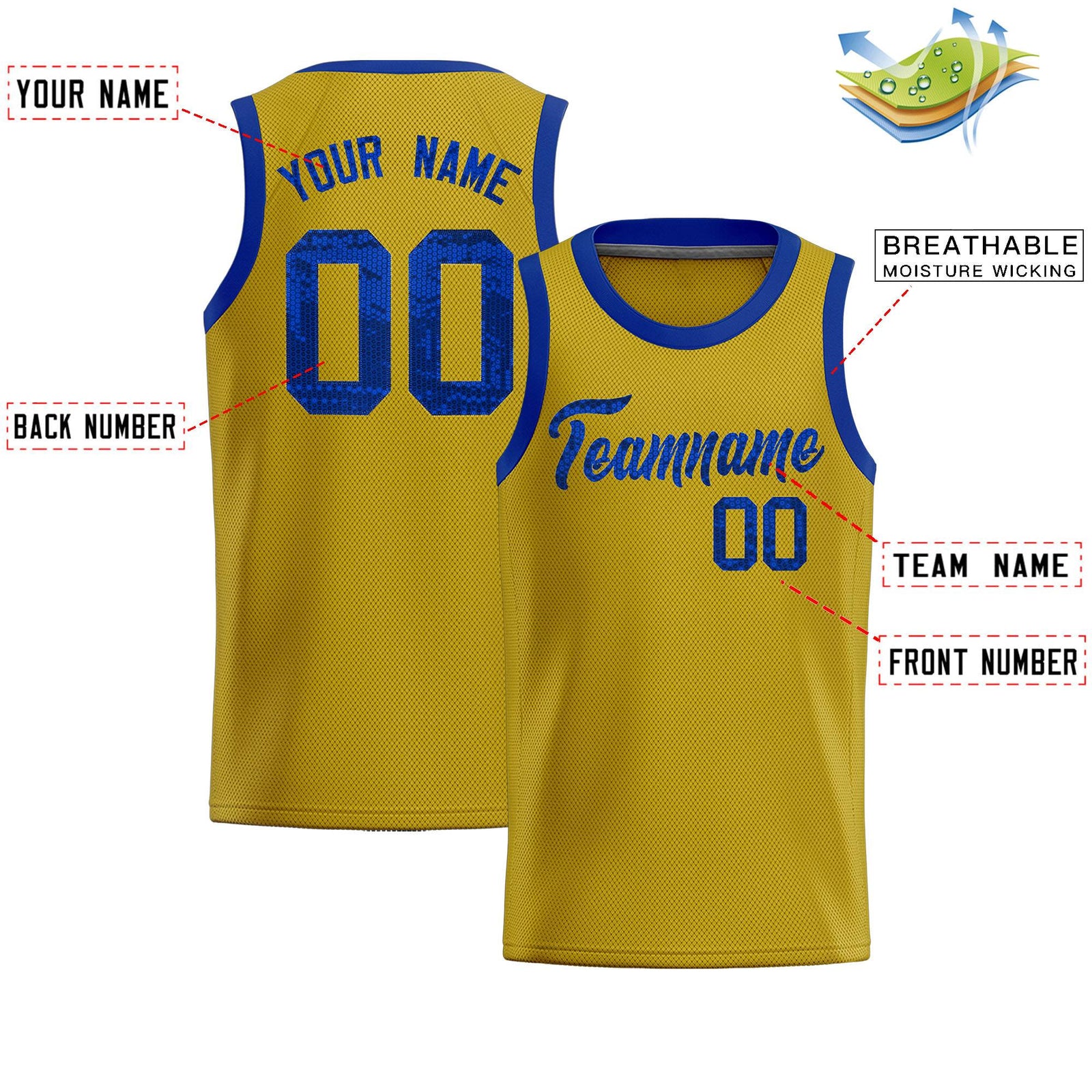 Custom Old Gold Sequined Tops Athletic Basketball Jersey