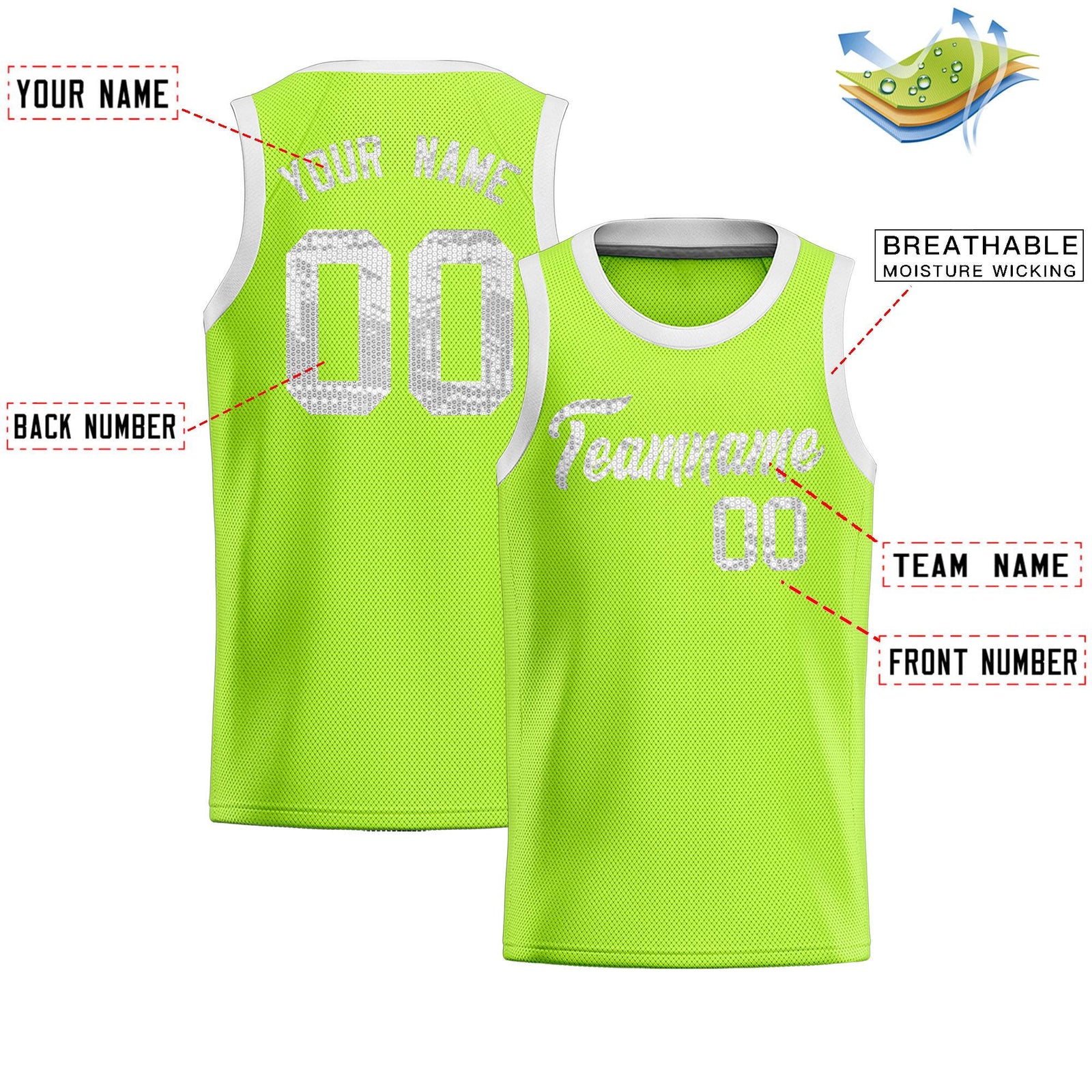 Custom Kelly Green Sequined Tops Athletic Basketball Jersey