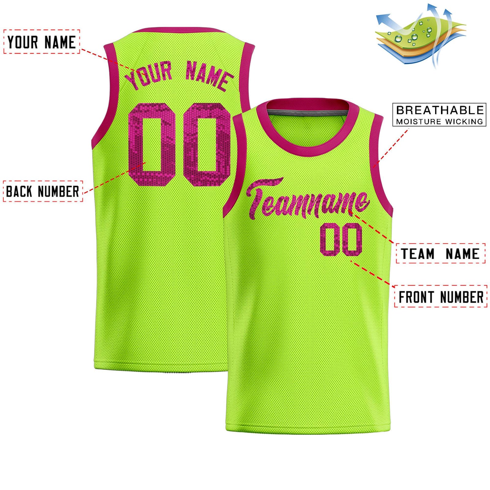Custom Kelly Green Sequined Tops Athletic Basketball Jersey