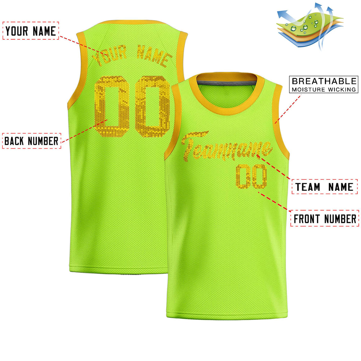 Custom Kelly Green Sequined Tops Athletic Basketball Jersey