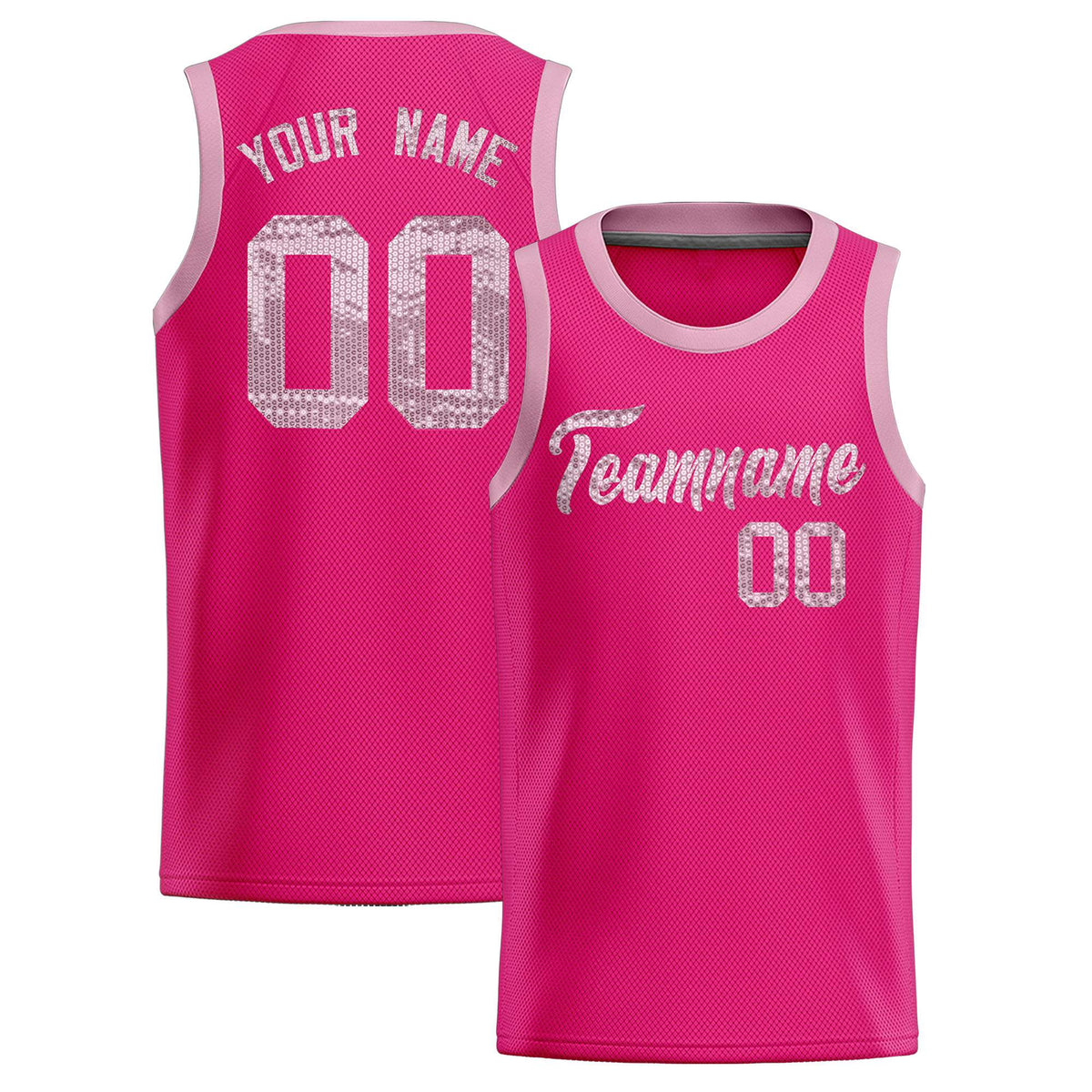 Custom Pink Sequined Tops Athletic Basketball Jersey