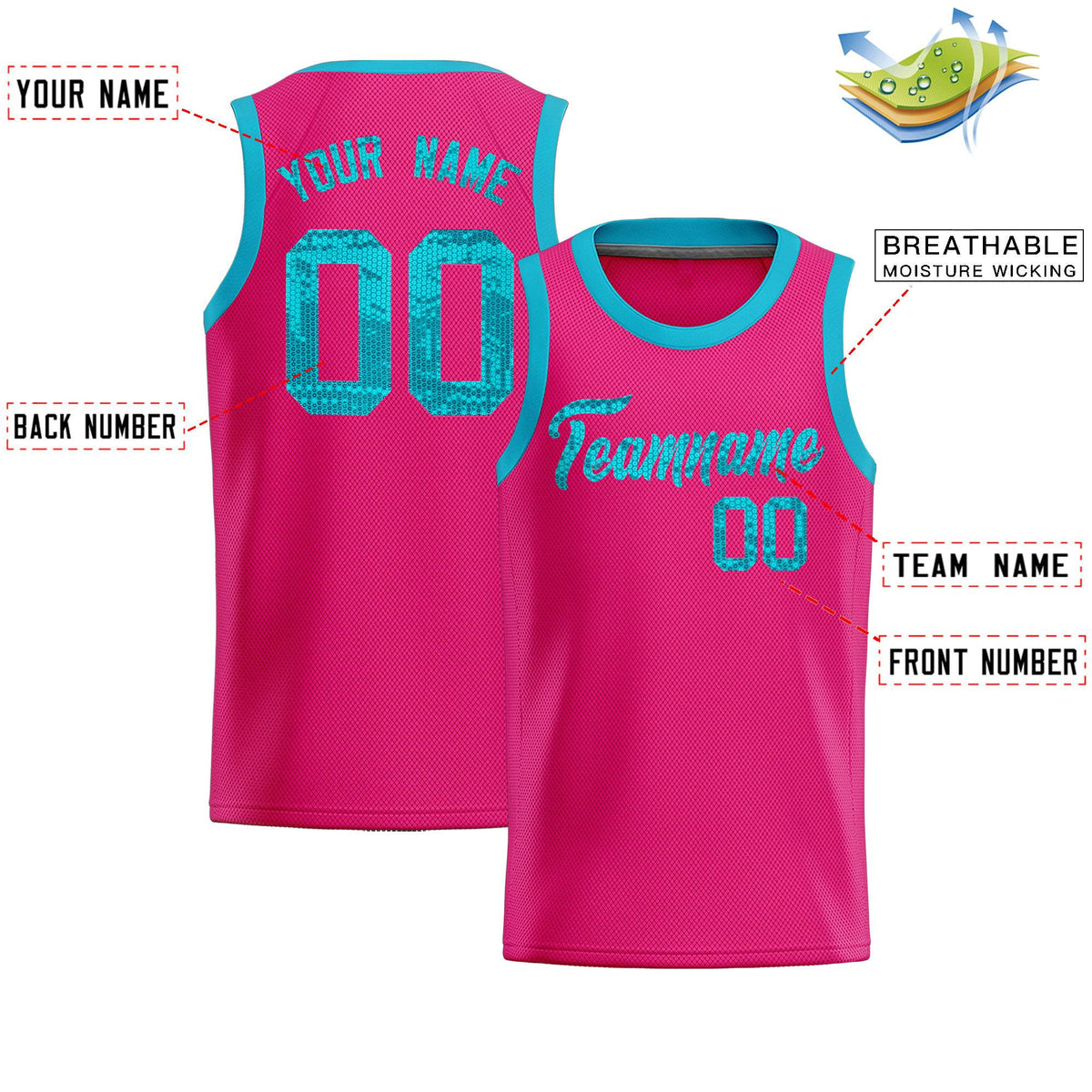 Custom Pink Sequined Tops Athletic Basketball Jersey
